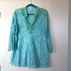 Lilly Pulitzer Sarasota Beaded Tunic in Shorely Blue Sea Cups